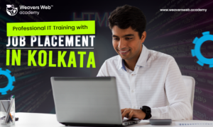 Young man at laptop taking IT training with job placement in Kolkata